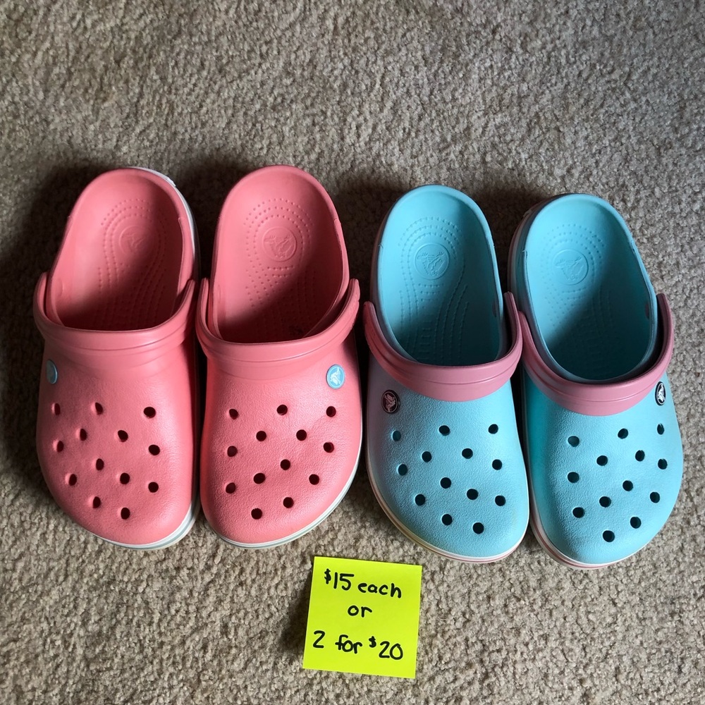 Blue and Pink Crocs size 8 in women's